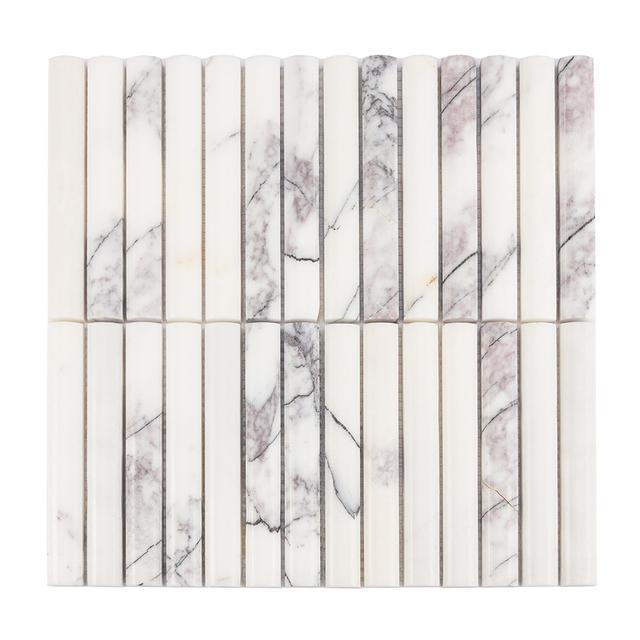 White Fluted Marble Kit Kat Mosaic Tile for Kitchen Bathroom — mosaic rãnh sọc (fluted) bằng đá marble trắng