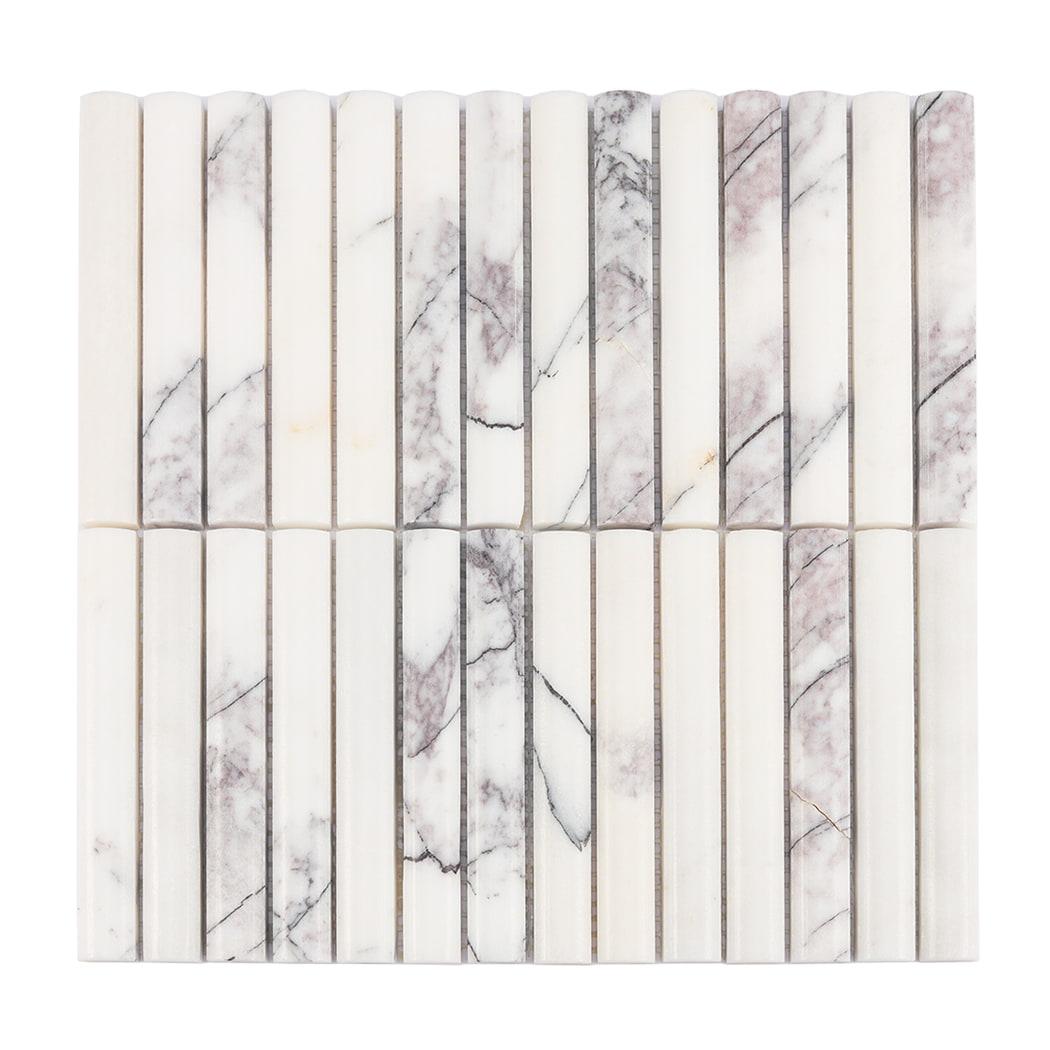 White Fluted Marble Kit Kat Mosaic Tile for Kitchen Bathroom — mosaic rãnh sọc (fluted) bằng đá marble trắng