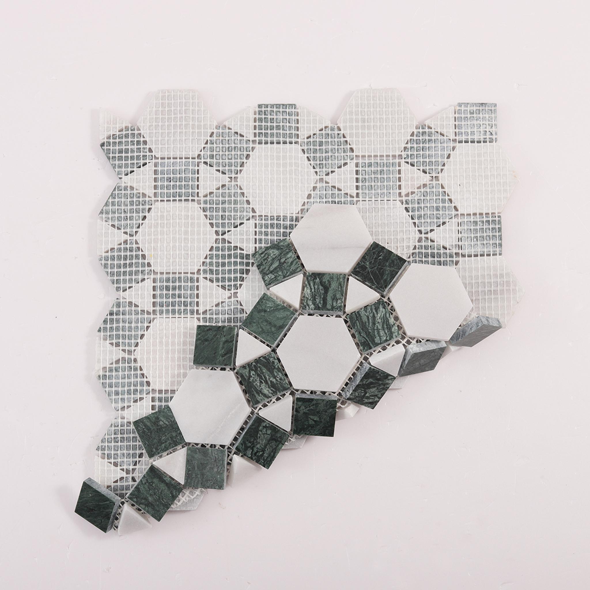 Sunflower Ring Marble Mosaic Tile — mosaic lục giác bằng đá marble xanh lục