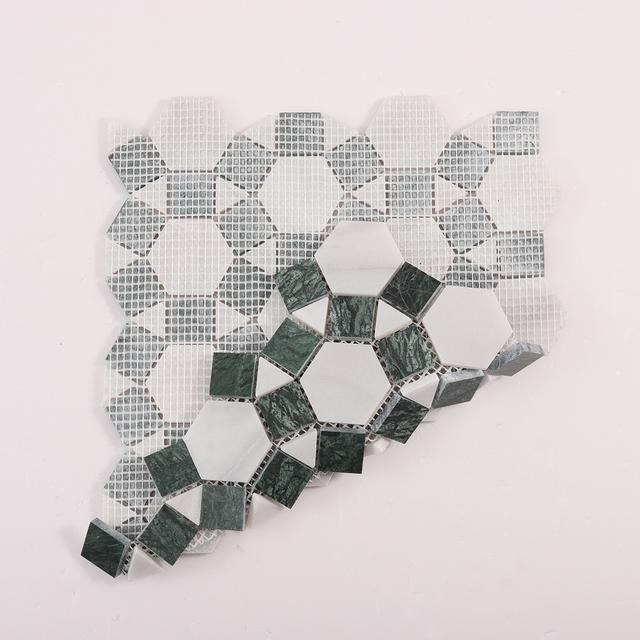 Sunflower Ring Marble Mosaic Tile — mosaic lục giác bằng đá marble xanh lục