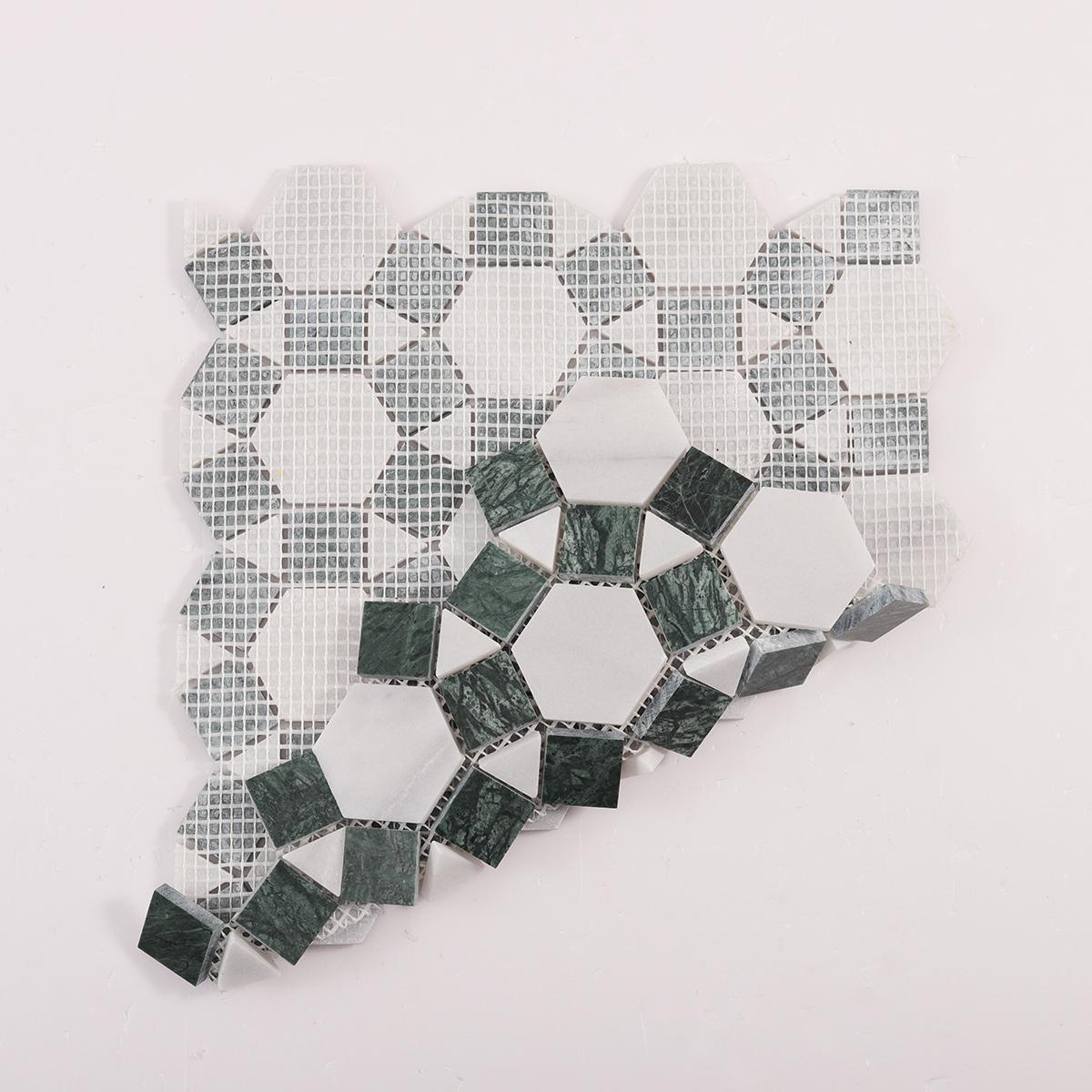 Sunflower Ring Marble Mosaic Tile — mosaic lục giác bằng đá marble xanh lục