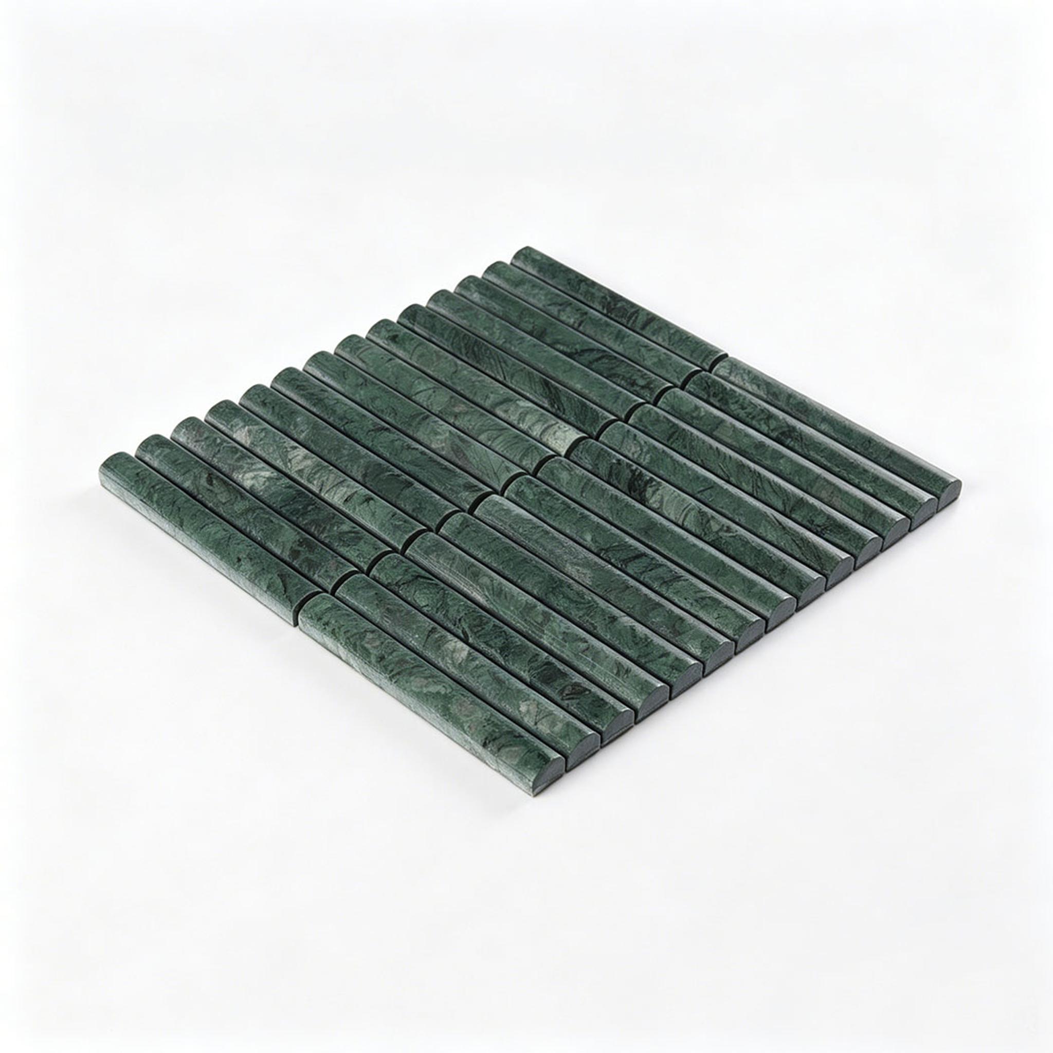 Half Round Vertical Linear Marble Tile Dark Green Fluted Mosaic — mosaic rãnh sọc (fluted) bằng đá marble xanh lục