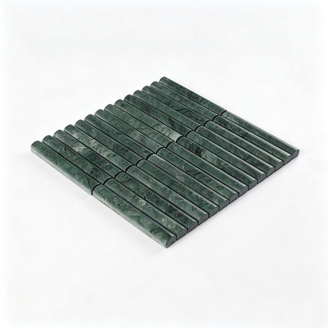Half Round Vertical Linear Marble Tile Dark Green Fluted Mosaic — mosaic rãnh sọc (fluted) bằng đá marble xanh lục