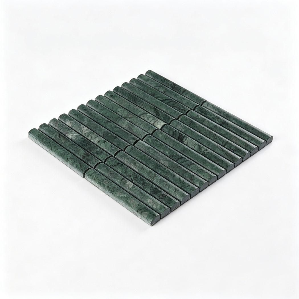 Half Round Vertical Linear Marble Tile Dark Green Fluted Mosaic — mosaic rãnh sọc (fluted) bằng đá marble xanh lục