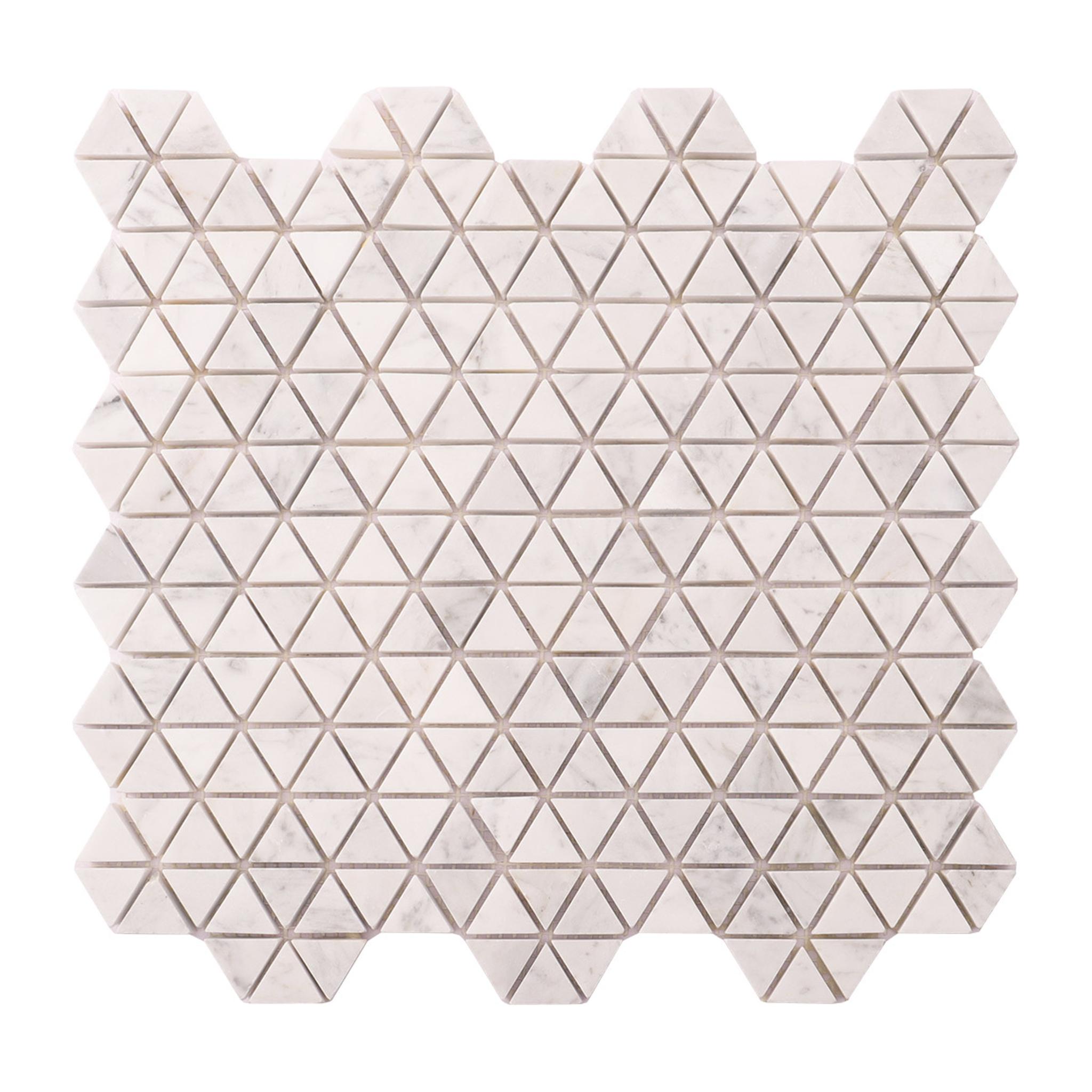 Carrara White Marble Geometric Triangle Mosaic Tiles — mosaic ghép nghệ thuật bằng đá marble trắng & trắng Carrara