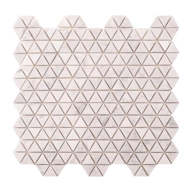 Carrara White Marble Geometric Triangle Mosaic Tiles — mosaic ghép nghệ thuật bằng đá marble trắng & trắng Carrara