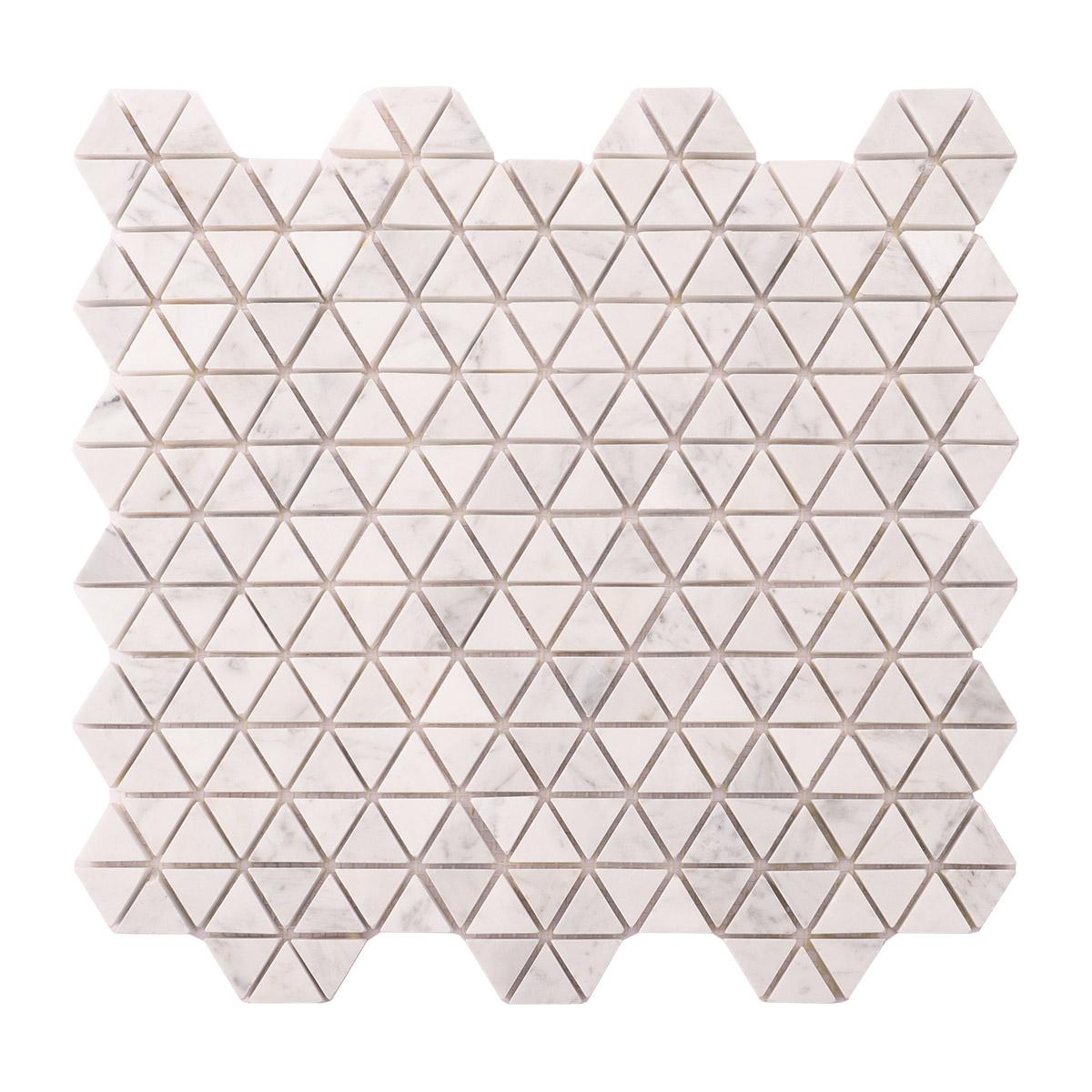 Carrara White Marble Geometric Triangle Mosaic Tiles — mosaic ghép nghệ thuật bằng đá marble trắng & trắng Carrara