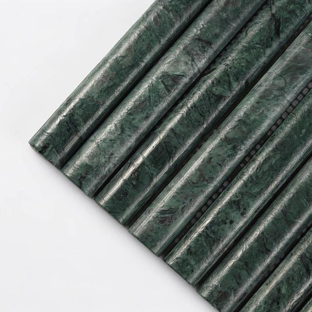 Half Round Vertical Linear Marble Tile Dark Green Fluted Mosaic — mosaic rãnh sọc (fluted) bằng đá marble xanh lục