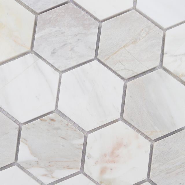 Cream White Hexagon Marble Mosaic Tile for Bathroom Walls — mosaic lục giác bằng đá marble trắng & kem
