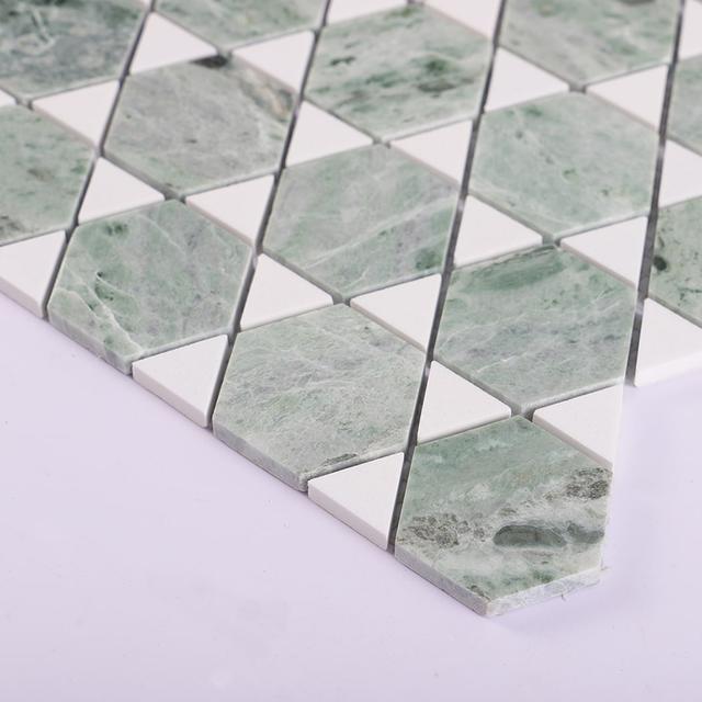 Green and White Geometric Marble Mosaic Tile — mosaic ghép nghệ thuật bằng đá marble trắng & xanh lục