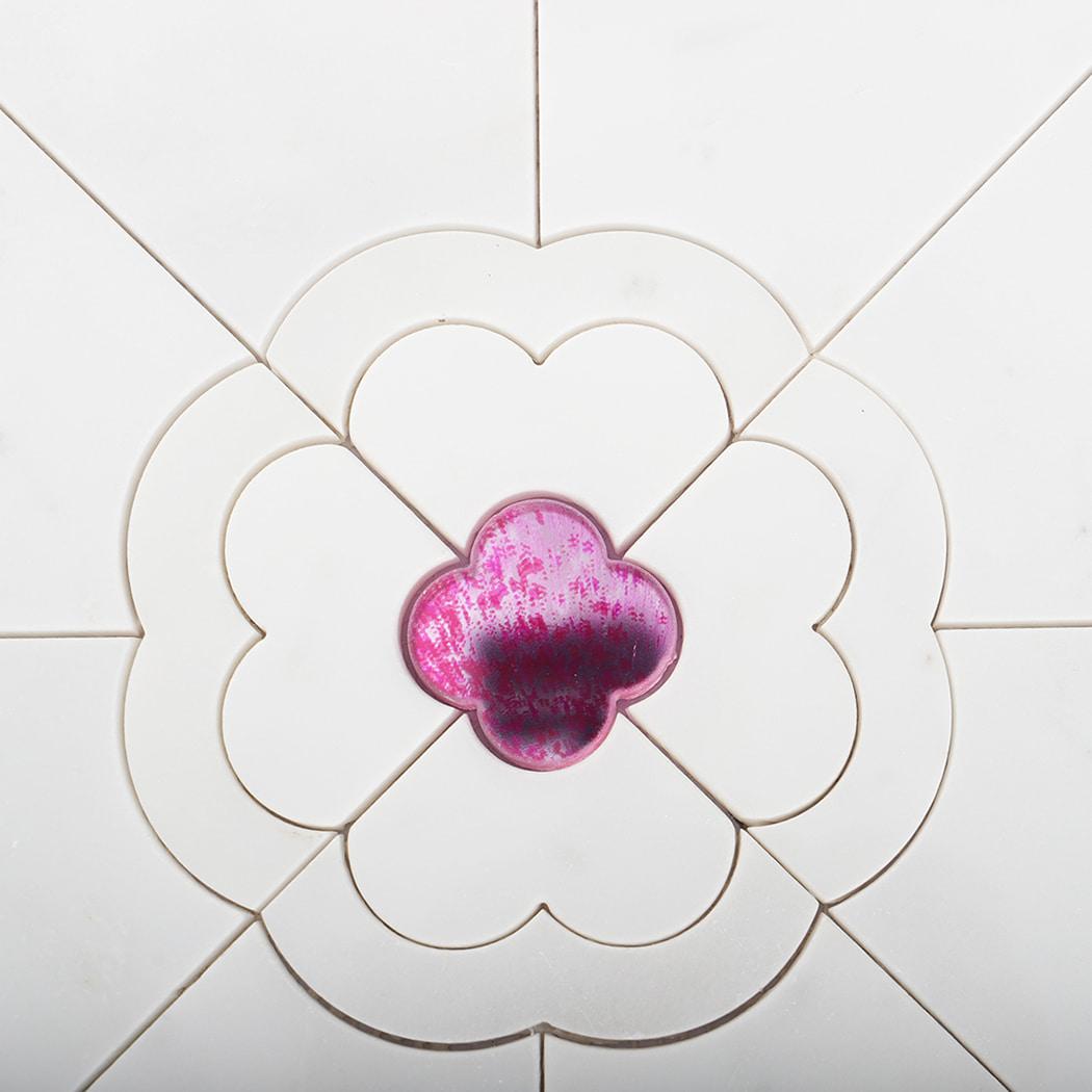 White Marble Pink Quatrefoil Flower Waterjet Tile — mosaic hoa văn waterjet bằng đá marble trắng & hồng