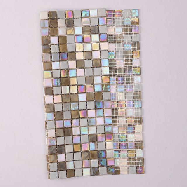 Brown Mixed Beige Pearlescent Water Glass Mosaic Tiles — mosaic tròn (penny round) bằng thủy tinh beige & nâu
