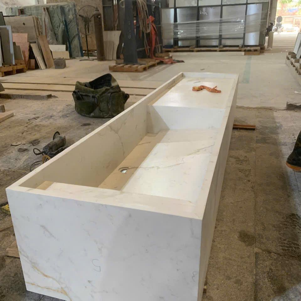 Máng/lavabo đá nguyên khối — Marble kem vân