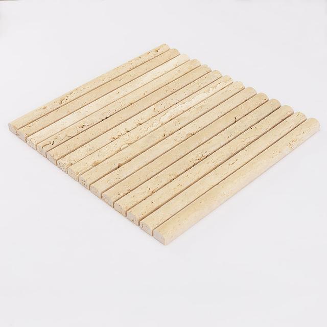 Beige Travertine Vertical Liner Mosaic Tile for Kitchen and Bathroom — mosaic ghép nghệ thuật bằng đá travertine beige