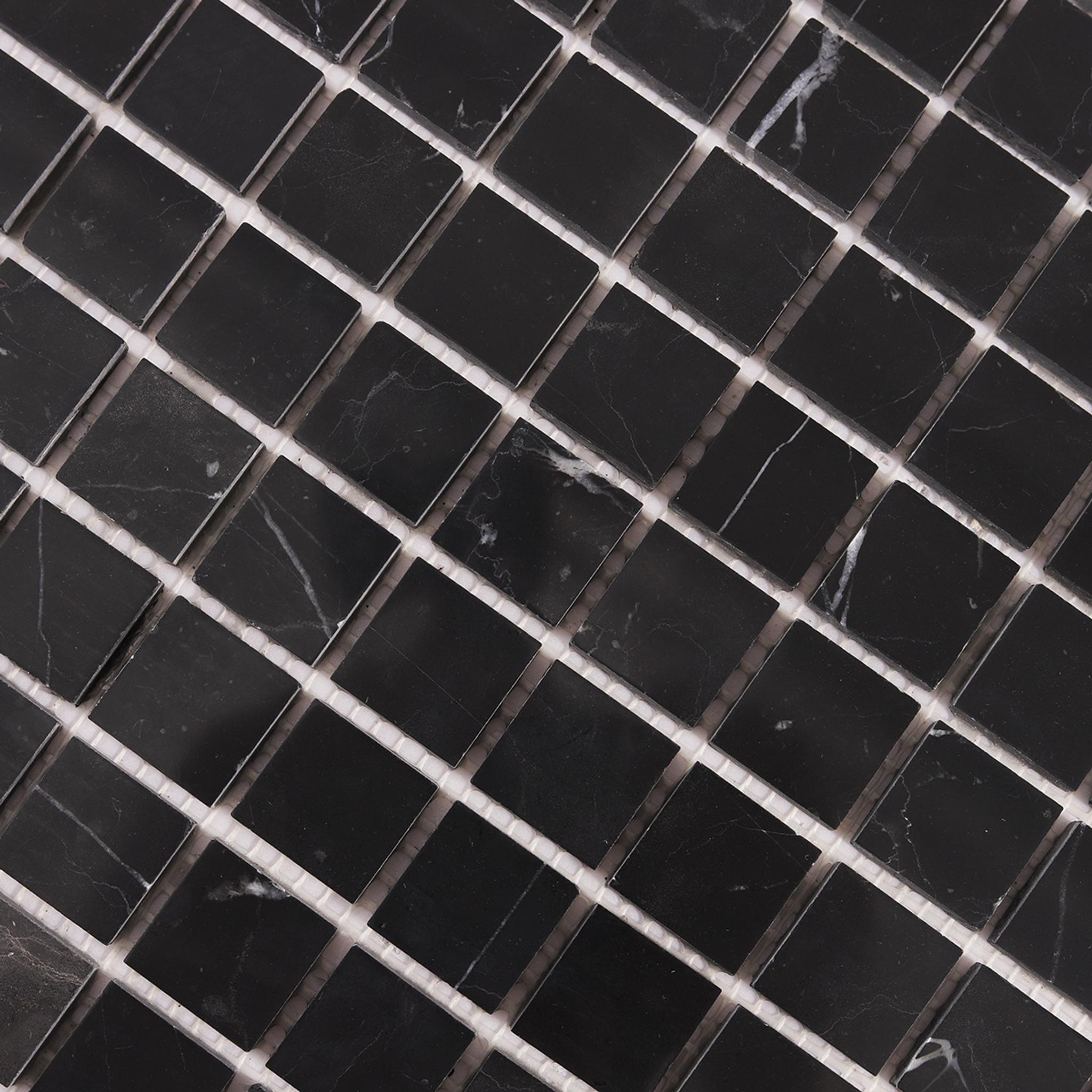 Nero Marquina Square Marble Mosaic Tiles — mosaic vuông bằng đá marble đen