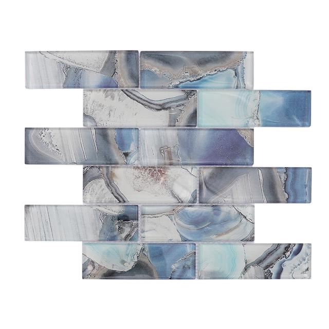 Blue Grey Rectangle Subway Onyx Glass Mosaic Tile — mosaic subway (gạch thẻ) bằng đá onyx xanh dương & xám
