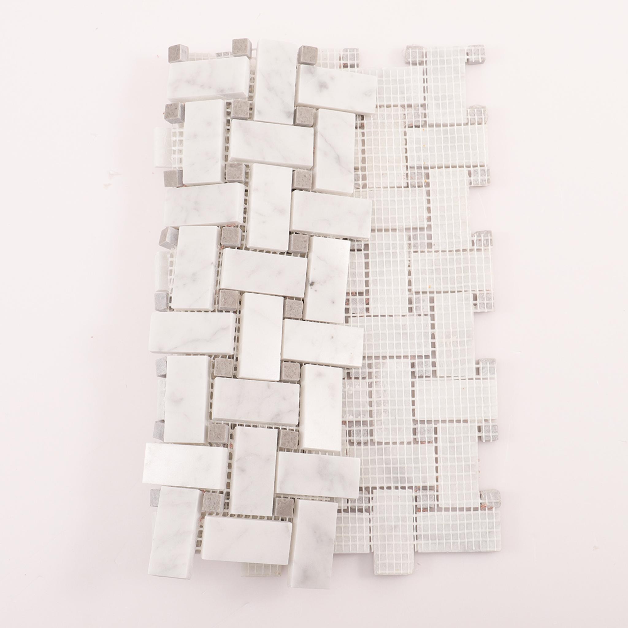 Carrara White Basketweave Marble Mosaic — mosaic đan rổ (basketweave) bằng đá marble trắng Carrara