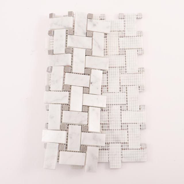 Carrara White Basketweave Marble Mosaic — mosaic đan rổ (basketweave) bằng đá marble trắng Carrara