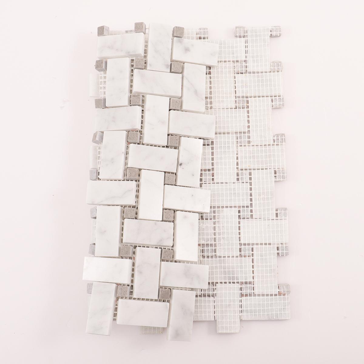 Carrara White Basketweave Marble Mosaic — mosaic đan rổ (basketweave) bằng đá marble trắng Carrara