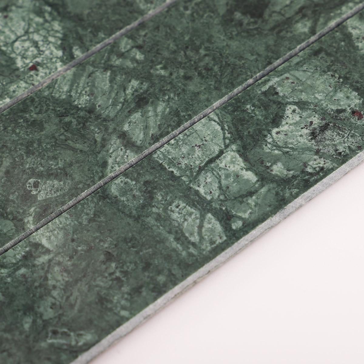 Long Stripe Dark Green Marble Vertical Subway Tile — mosaic subway (gạch thẻ) bằng đá marble xanh lục