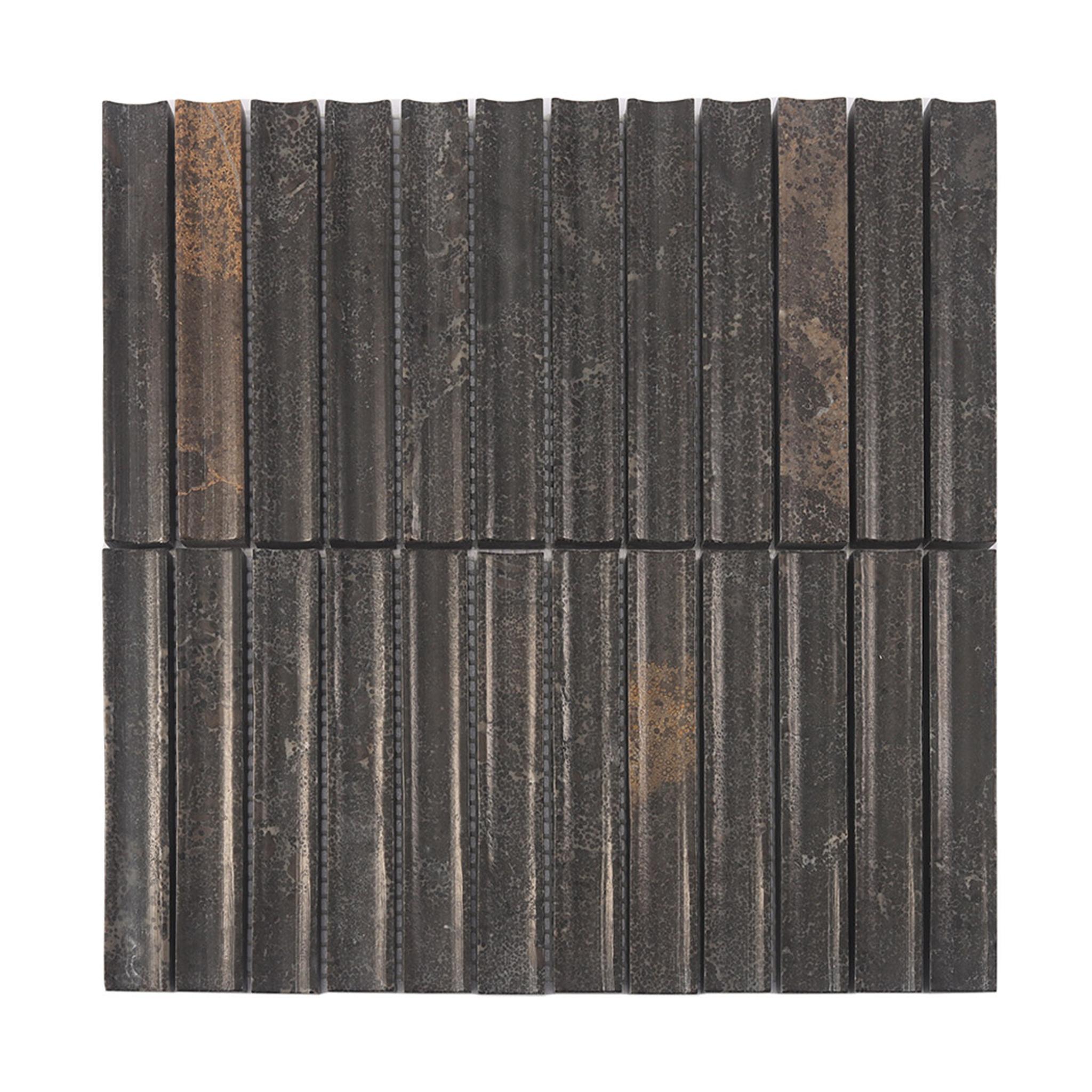 Dark Brown Fluted Marble Mosaic Tile — mosaic rãnh sọc (fluted) bằng đá marble nâu
