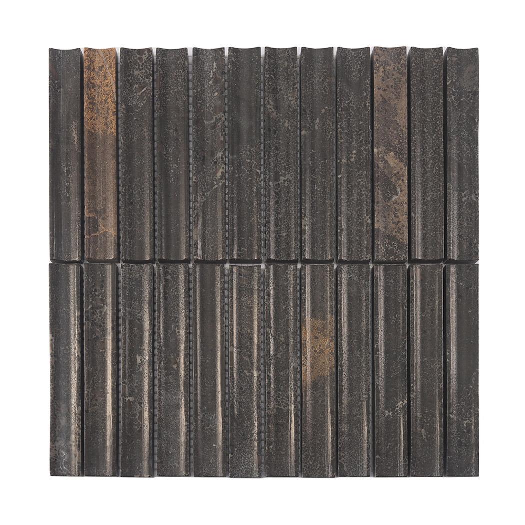 Dark Brown Fluted Marble Mosaic Tile — mosaic rãnh sọc (fluted) bằng đá marble nâu