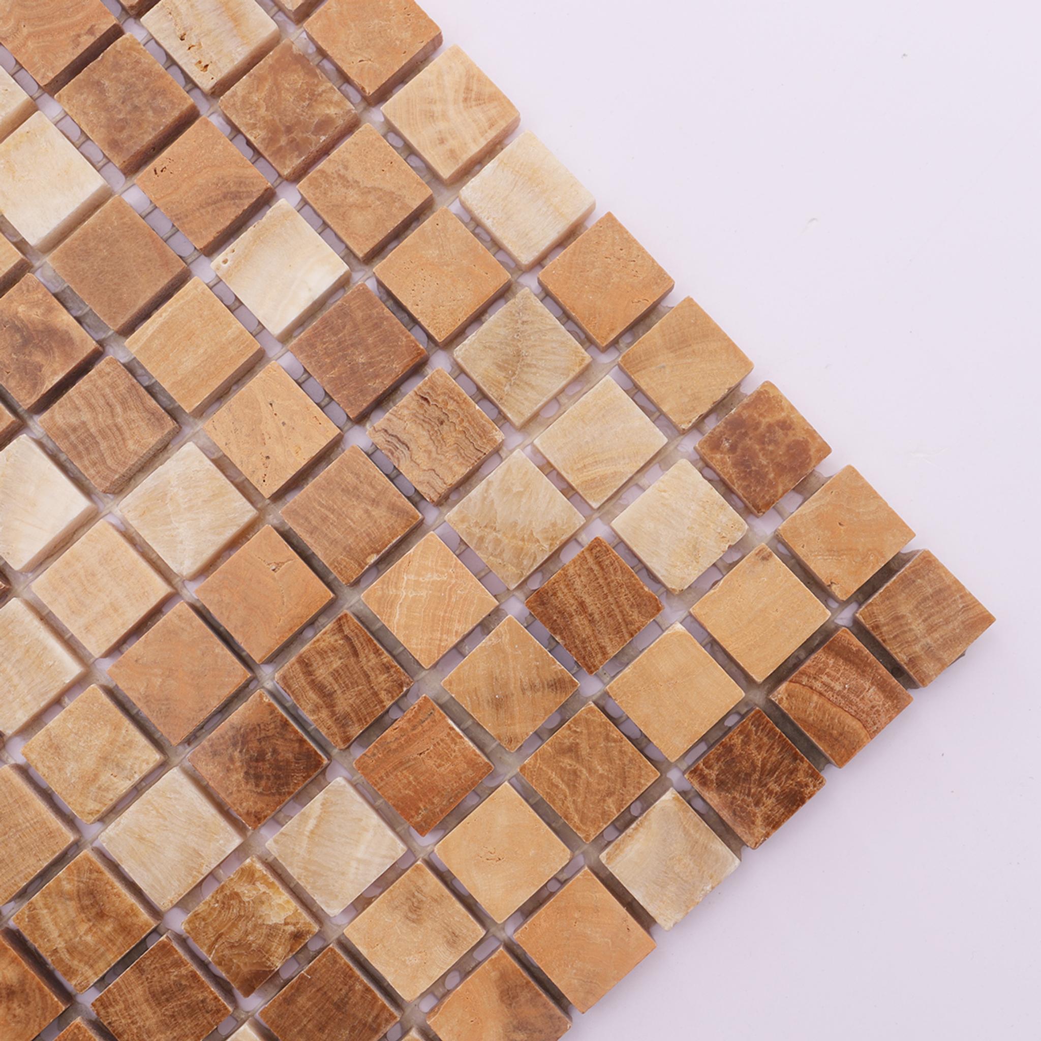 Light Brown Square Marble Mosaic Tile — mosaic vuông bằng đá marble nâu