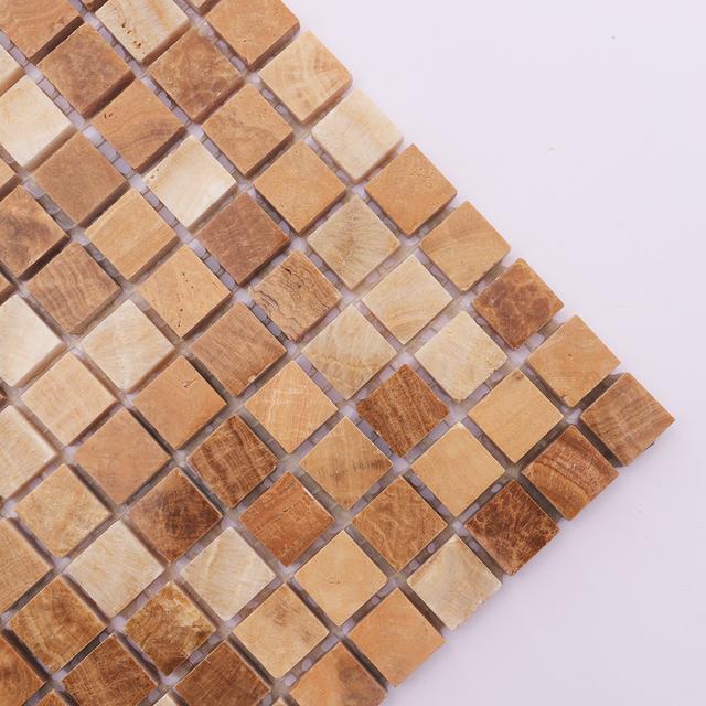 Light Brown Square Marble Mosaic Tile — mosaic vuông bằng đá marble nâu