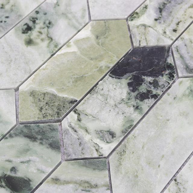 Green Elongated Hexagon Marble Tile Floor and Wall Mosaic — mosaic lục giác bằng đá marble xanh lục
