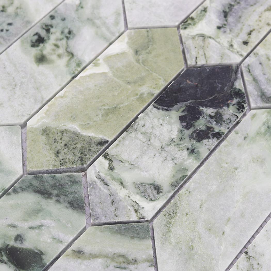 Green Elongated Hexagon Marble Tile Floor and Wall Mosaic — mosaic lục giác bằng đá marble xanh lục
