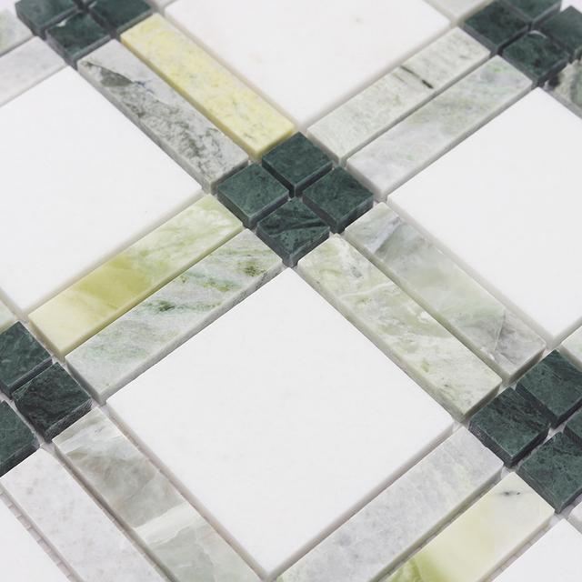 Plaid Marble Floor Mosaic Tile Green and White Wall — mosaic ghép nghệ thuật bằng đá marble trắng & xanh lục