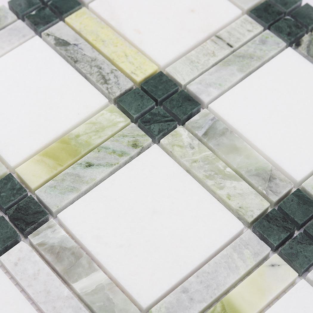 Plaid Marble Floor Mosaic Tile Green and White Wall — mosaic ghép nghệ thuật bằng đá marble trắng & xanh lục