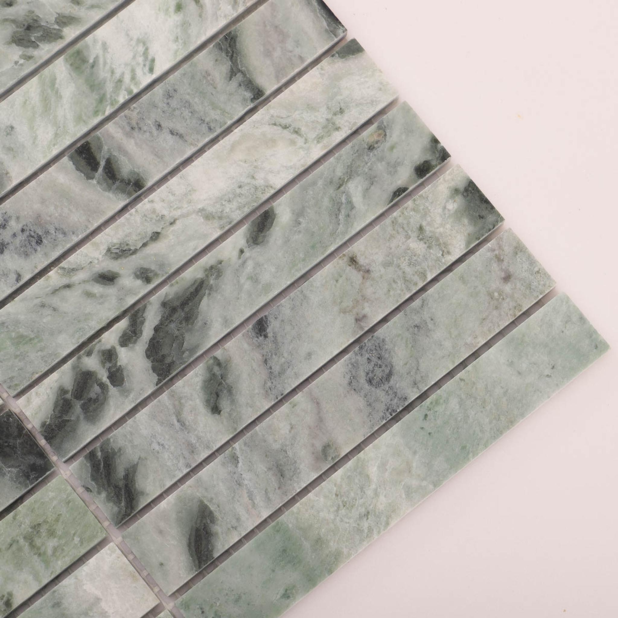 Sage Green Polished Marble Vertical Mosaic Tiles — mosaic ghép nghệ thuật bằng đá marble xanh lục
