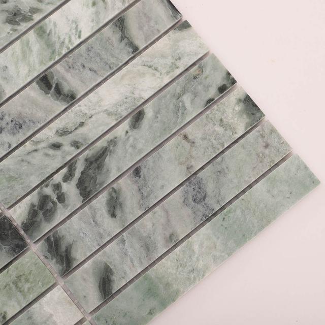 Sage Green Polished Marble Vertical Mosaic Tiles — mosaic ghép nghệ thuật bằng đá marble xanh lục