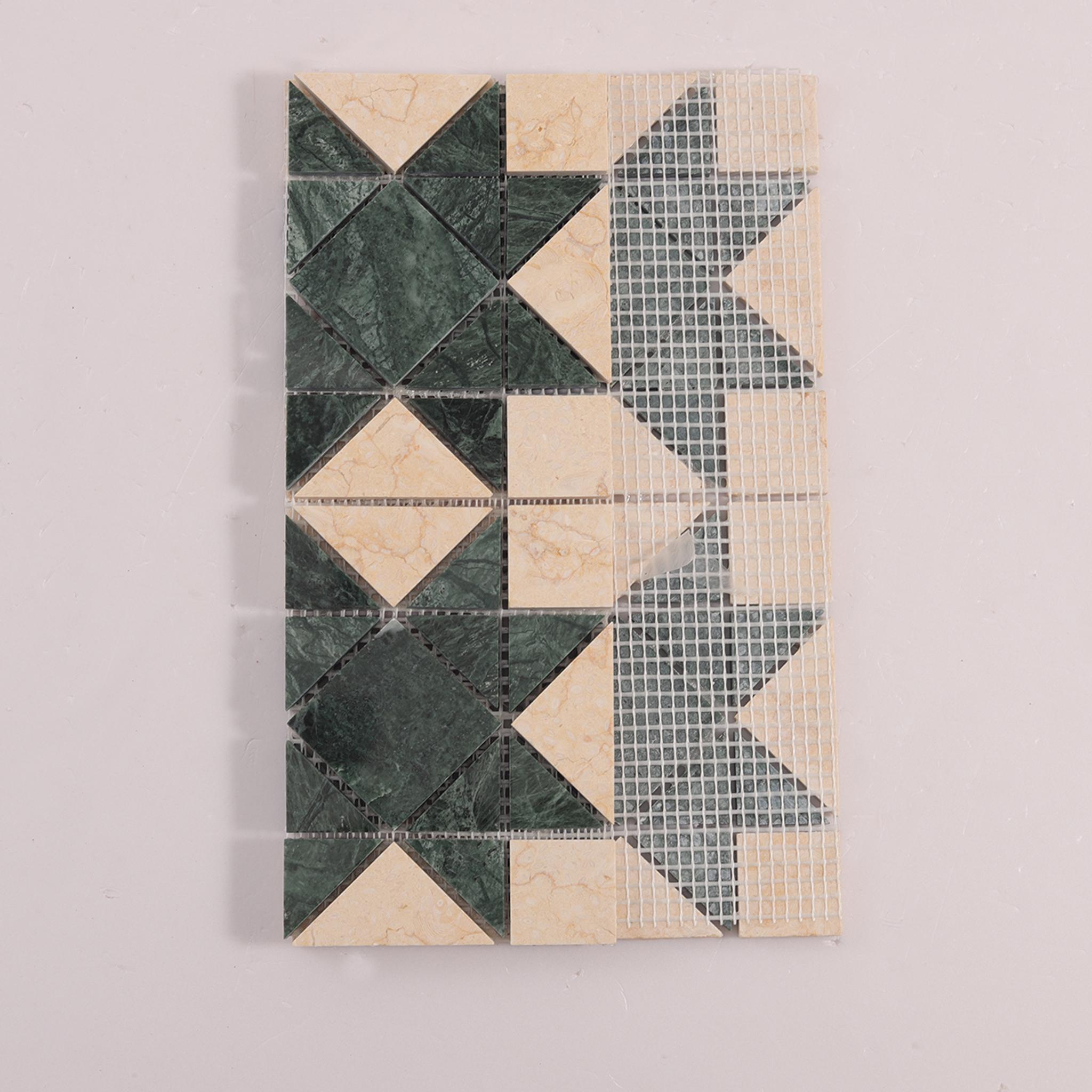 Green Mixed Beige Stars Marble Mosaic Tiles — mosaic ghép nghệ thuật bằng đá marble xanh lục & beige