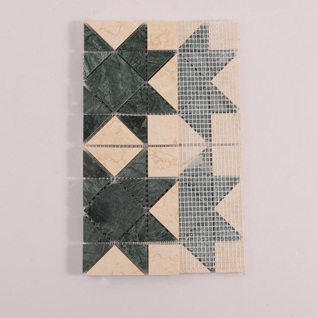 Green Mixed Beige Stars Marble Mosaic Tiles — mosaic ghép nghệ thuật bằng đá marble xanh lục & beige