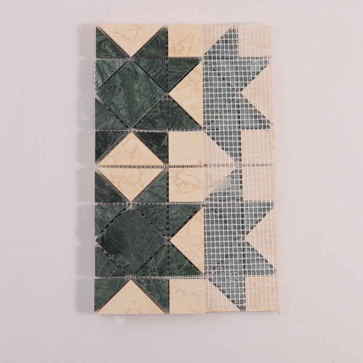Green Mixed Beige Stars Marble Mosaic Tiles — mosaic ghép nghệ thuật bằng đá marble xanh lục & beige