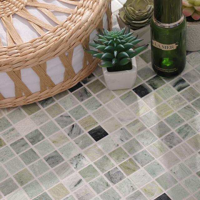 Envy Green Square Marble Mosaic Tiles — mosaic vuông bằng đá marble xanh lục & đỏ