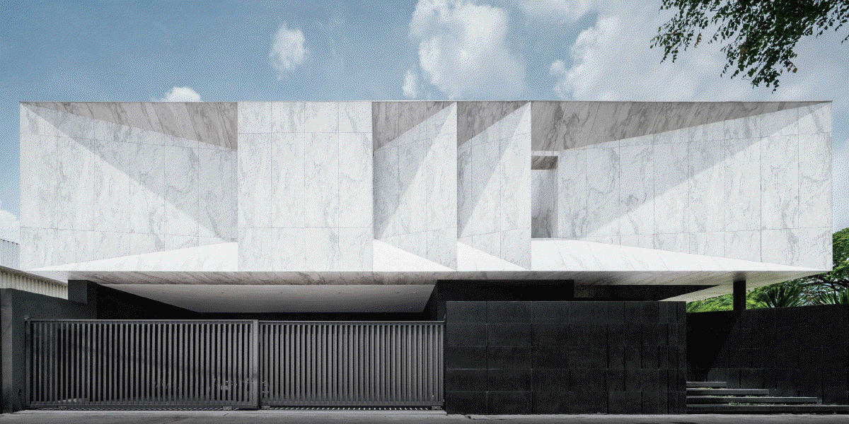 Mặt tường lớn ốp đá marble trắng vân nhẹ phong cách hiện đại