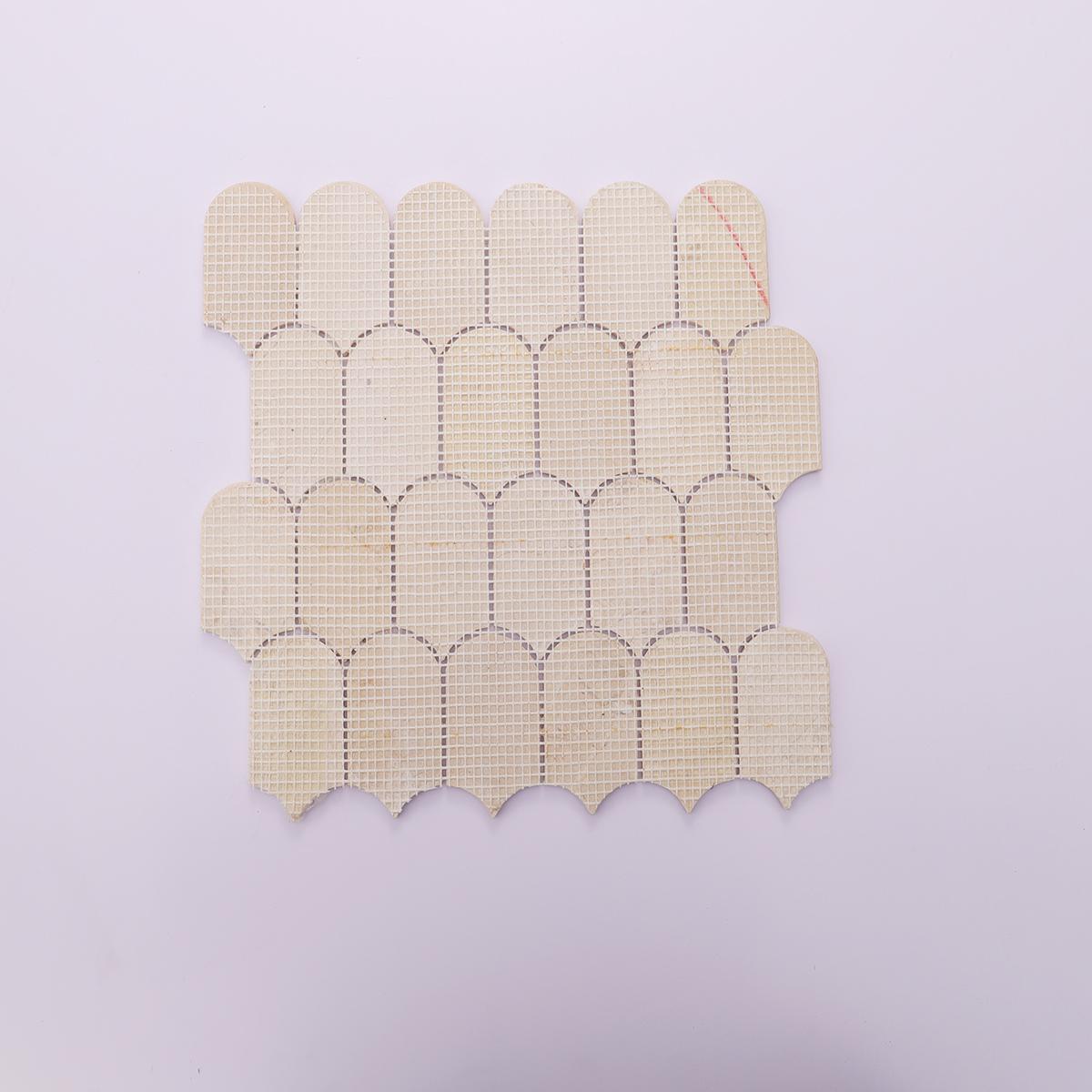 Beige Long Fish Scale Marble Tiles — mosaic vảy cá (fish scale) bằng đá marble beige