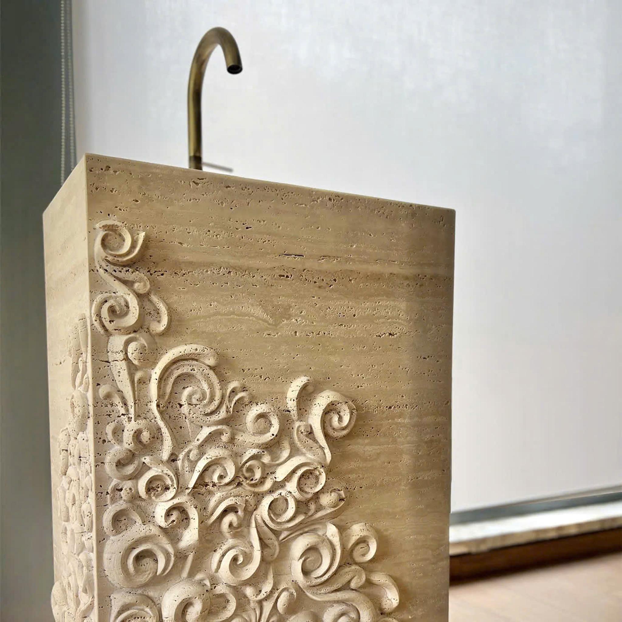 Lavabo đá chạm khắc — Travertine kem