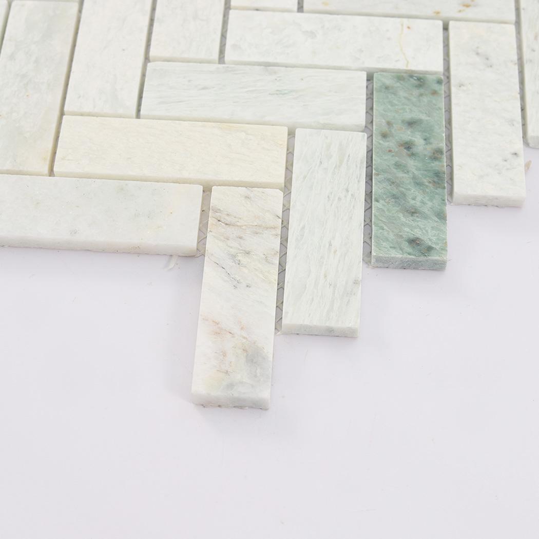Green Herringbone Marble Floor Tile Wall Mosaic — mosaic xương cá bằng đá marble xanh lục