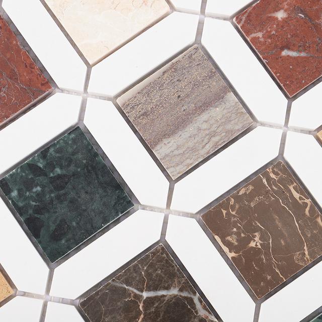 Picket and Square Geometria Multicolor Marble Tile — mosaic vuông bằng đá marble tự nhiên