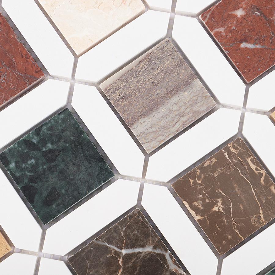 Picket and Square Geometria Multicolor Marble Tile — mosaic vuông bằng đá marble tự nhiên