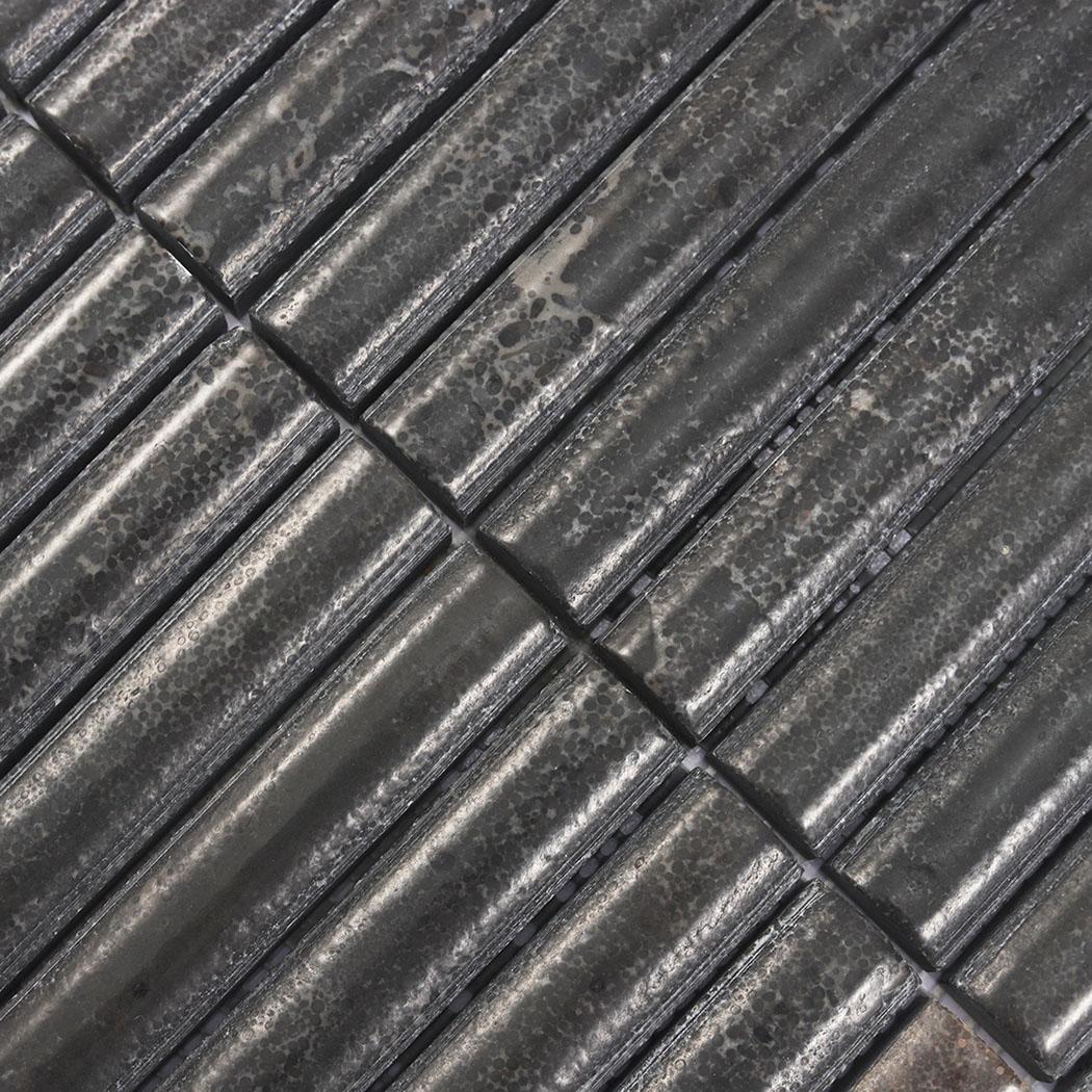 Dark Brown Fluted Marble Mosaic — mosaic rãnh sọc (fluted) bằng đá marble nâu trầm