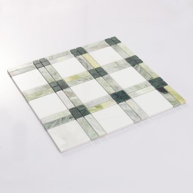 Plaid Marble Floor Mosaic Tile Green and White Wall — mosaic ghép nghệ thuật bằng đá marble trắng & xanh lục