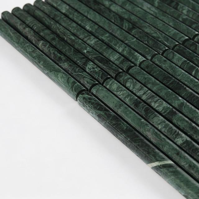 Green Concave Fluted Marble Tile Stacked Mosaic — mosaic rãnh sọc (fluted) bằng đá marble xanh lục