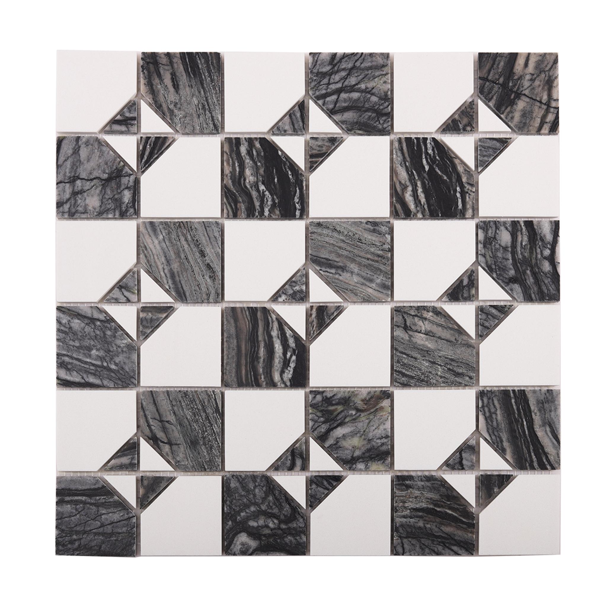 Gray and White Thassos Natural Marble Tiles — mosaic ghép nghệ thuật bằng đá marble trắng & xám