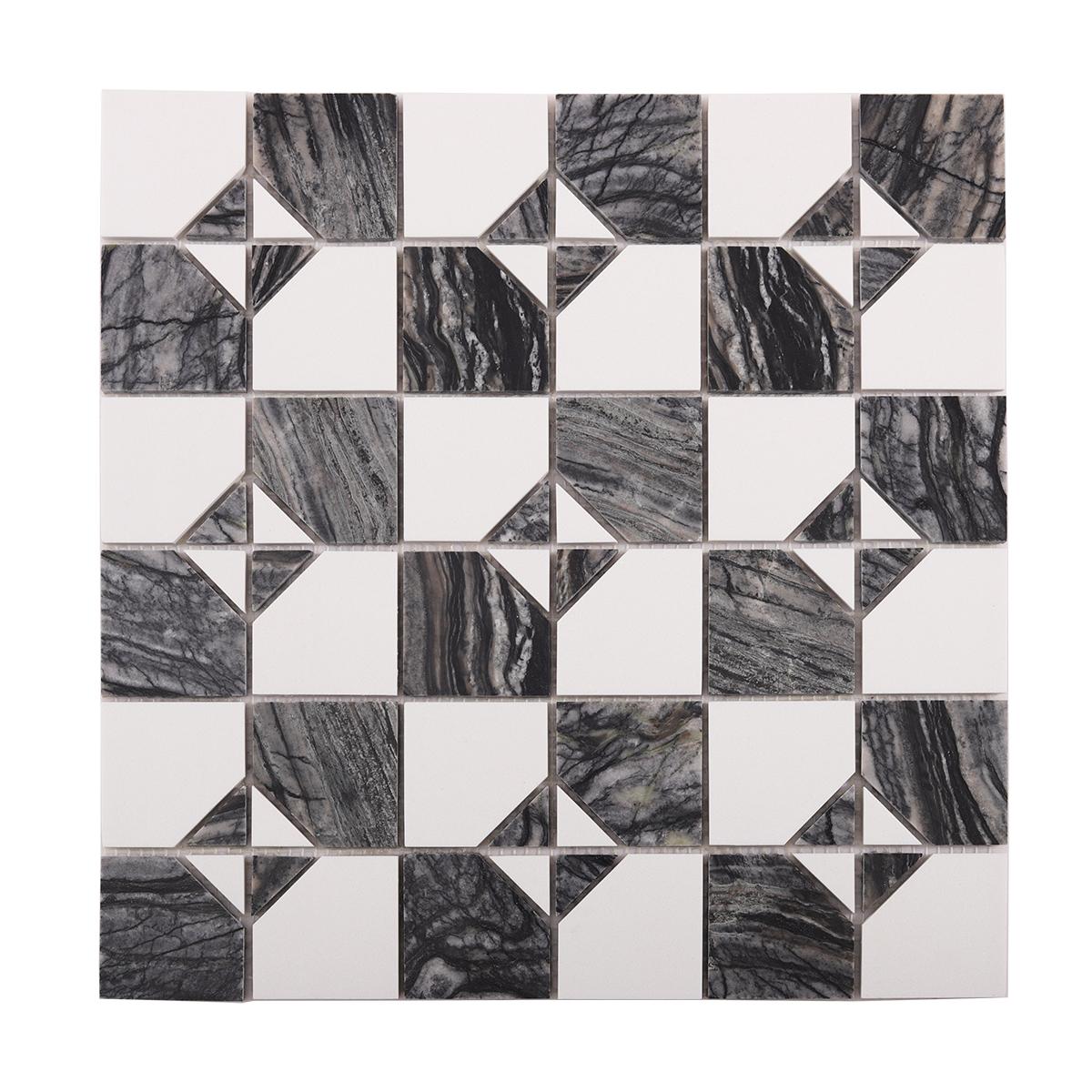 Gray and White Thassos Natural Marble Tiles — mosaic ghép nghệ thuật bằng đá marble trắng & xám