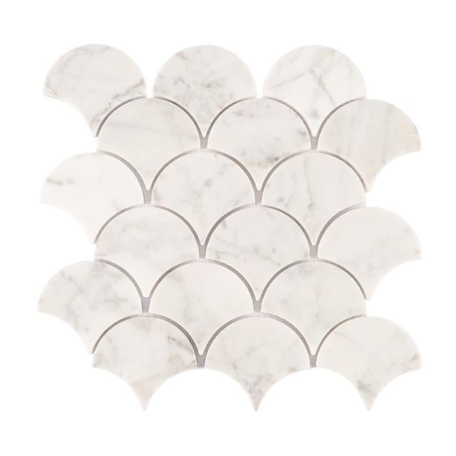 Carrara White Marble Fish Scale Mosaic Tile For Bathroom and Kitchen — mosaic vảy cá (fish scale) bằng đá marble trắng & trắng Carrara